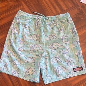 Vineyard Vines Light Blue Marlin Print Kids Swim Trunks